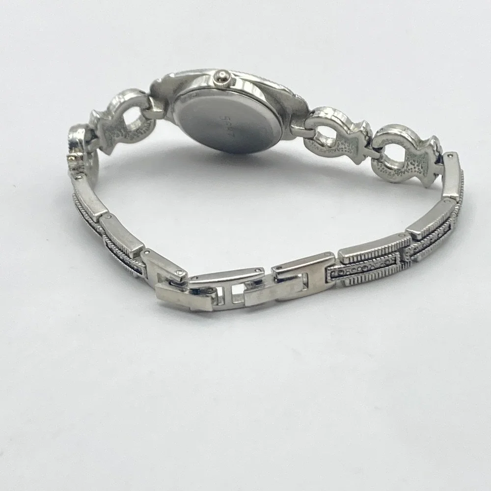 Lexington Women's Marcasite Watch 21mm Silver Tone MOP Dial New Battery 6.75